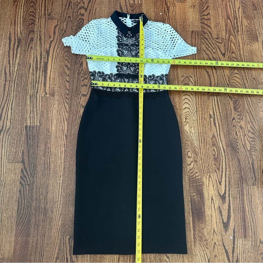 Zara As Seen on TV Black White Lace Crochet Cutout Sheath Dress Mock Neck Size S - Picture 11 of 13